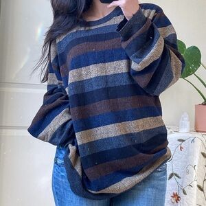 Dockers Striped Crewneck Sweater in Navy, Brown & Gray